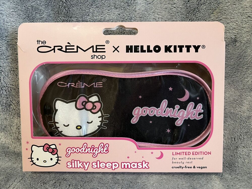Hello Kitty Black Satin Sleep Mask Crème X Shop Limited Edition NEW IN BOX